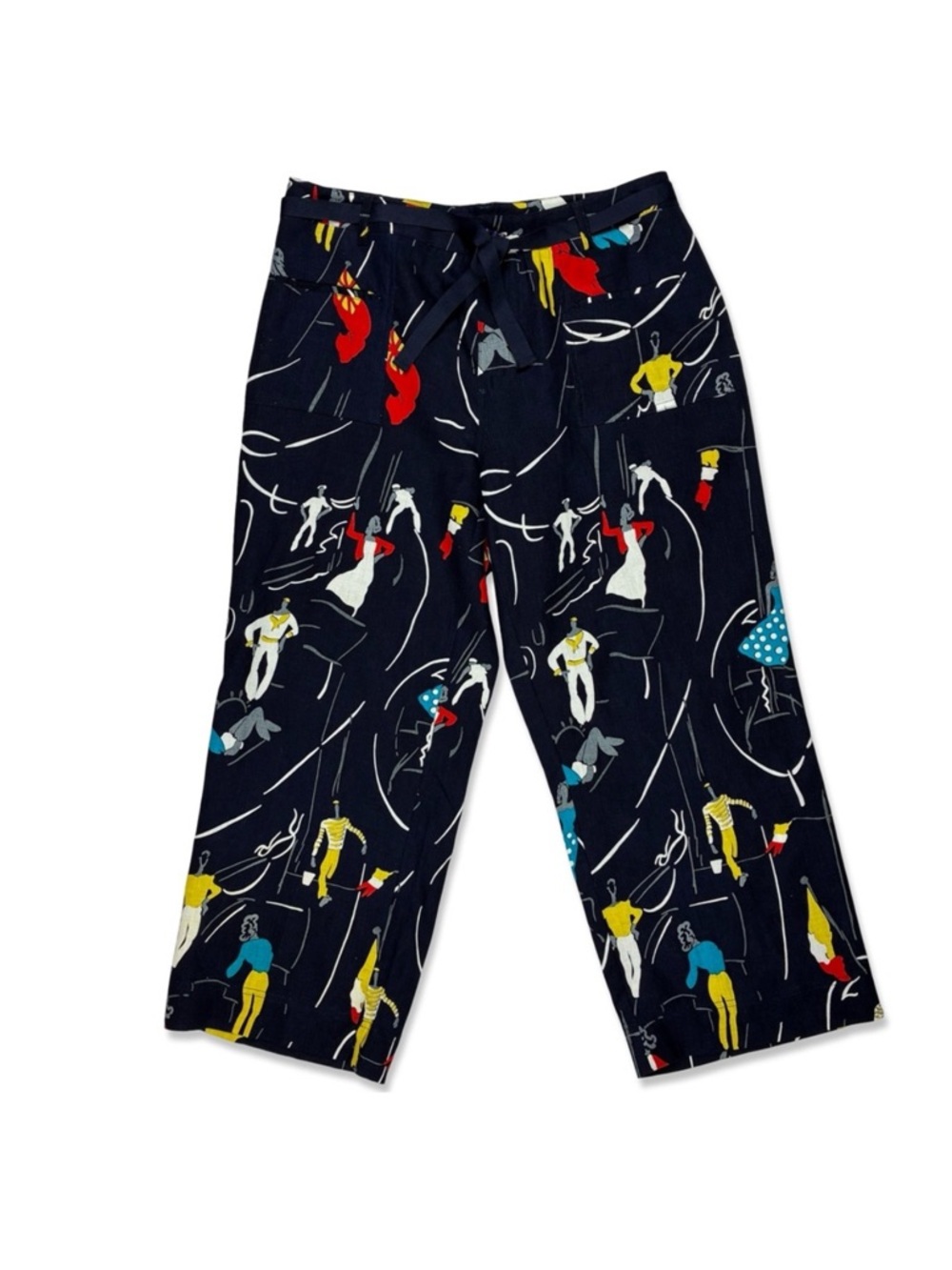 Ann Trinity Vintage 100% Linen Sailing Themed Crop Pants
